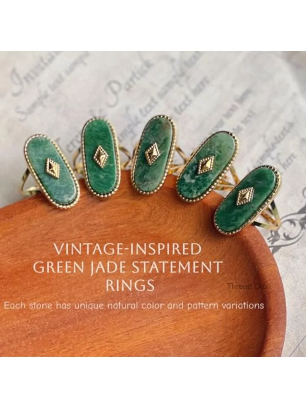 18K Gold Plated African Jade Statement Ring Stackable Adjustable